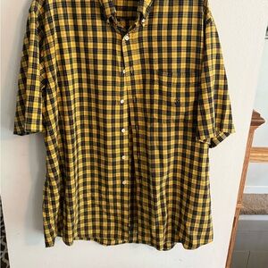 Nautica Men's Yellow and Black Checkered Shirt